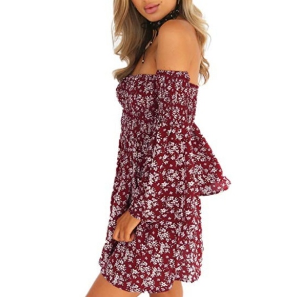 NEW Off Shoulder Mini Floral Summer Dress - Picture 2 of 6